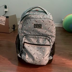 Jworld New York blue panda printed roller backpack.